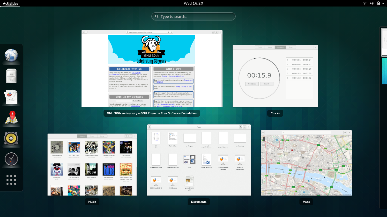 Vue de sélection de fenêtre dans GNOME 3.10