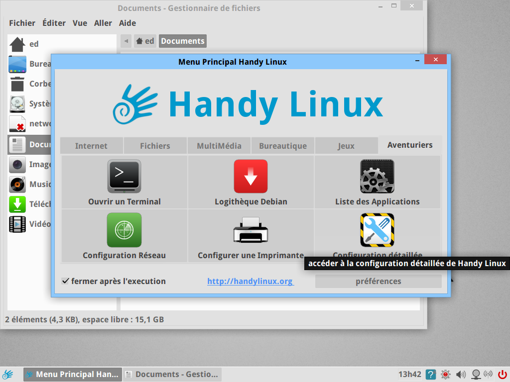 HandyLinux menu aventuriers