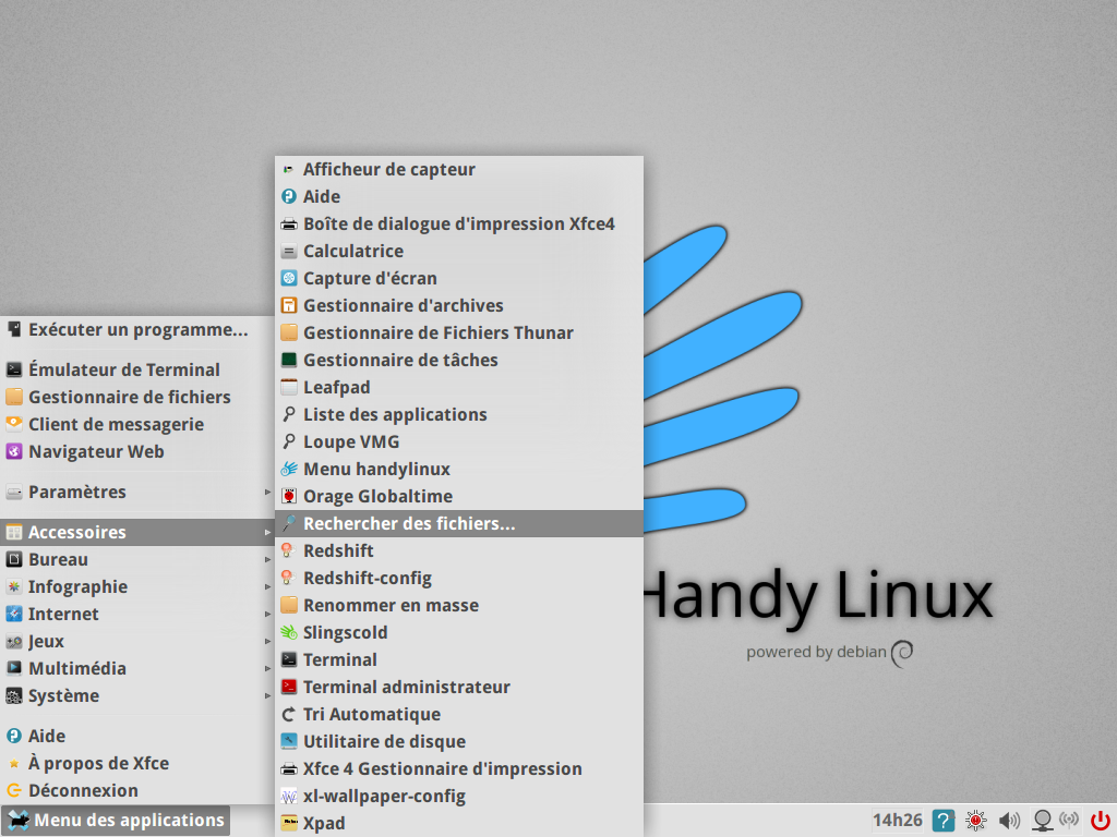 HandyLinux menu Xfce